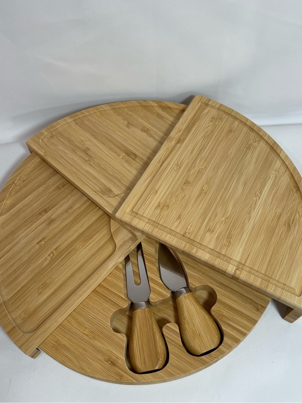 Picnic at Ascot Patented Folding Bamboo Cheese Charcuterie Board Set.